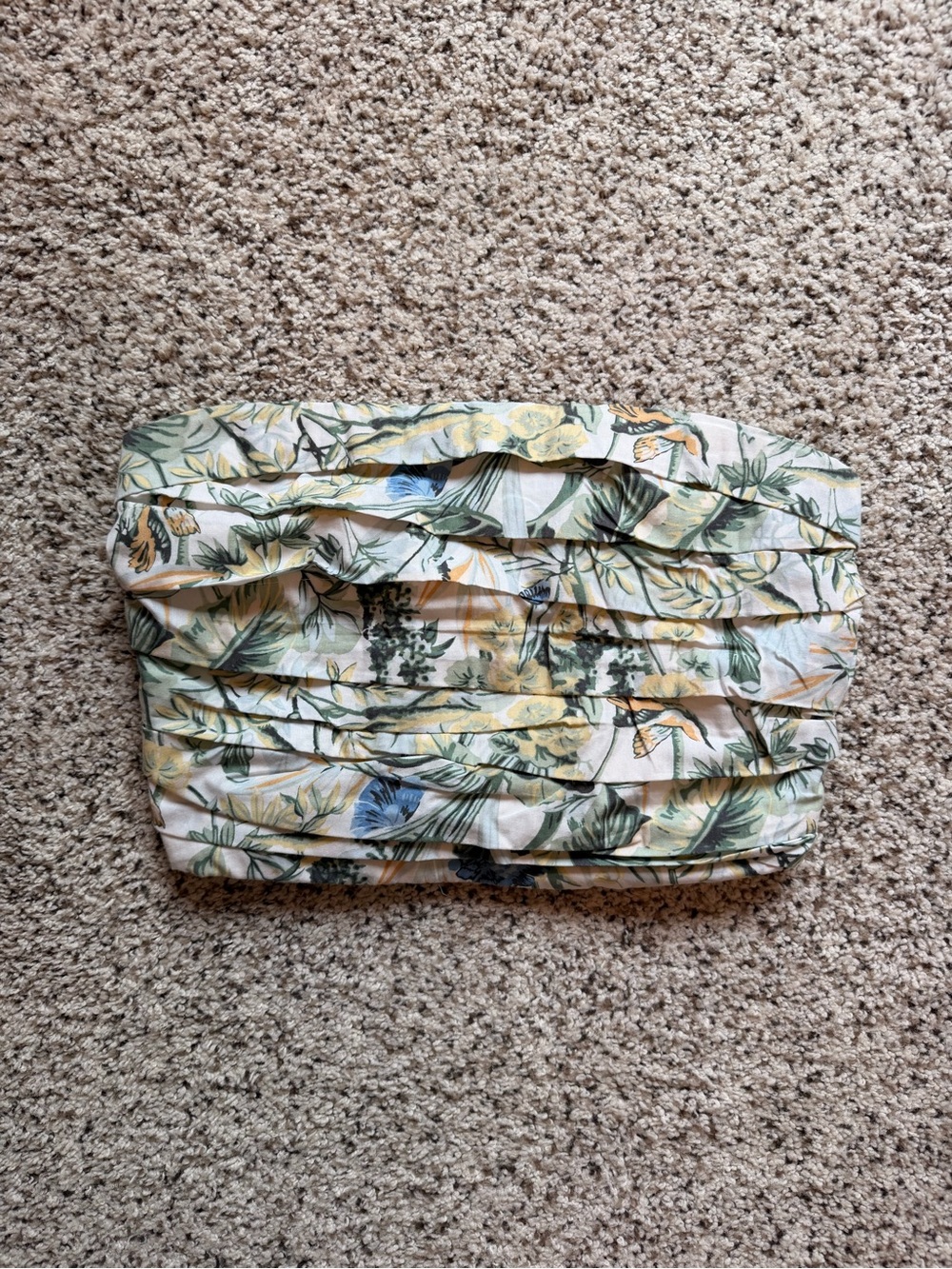 Abercrombie & Fitch Tropical Print Strapless Bandeau in Cream, Green & Yellow